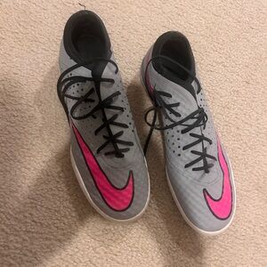 Nike Women's Gray and Pink indoor soccer shoes